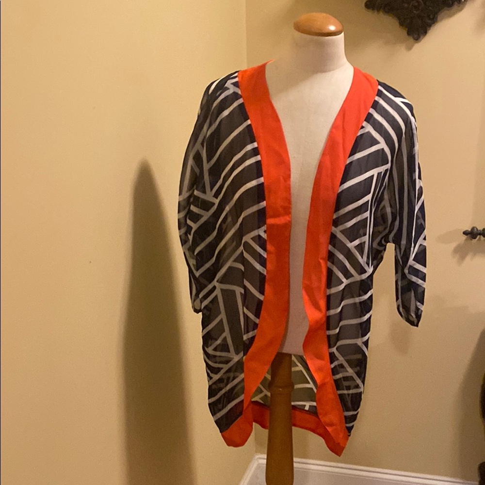 Geometric Patterned Open Front Cardigan